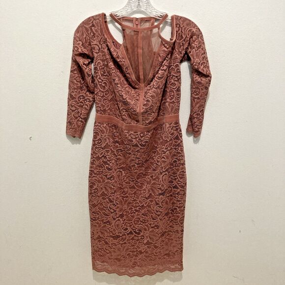 Express Dresses & Skirts - EXPRESS pink rose floral lace overlay velvet trim cold shoulder shift dress 10